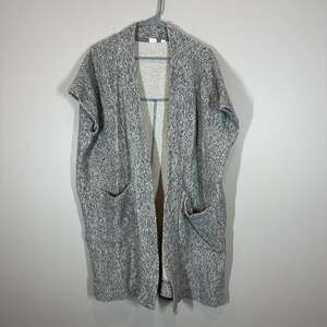 GAP Grey Marled Open Front Vest Cardigan Pocket Layering Piece Size Medium